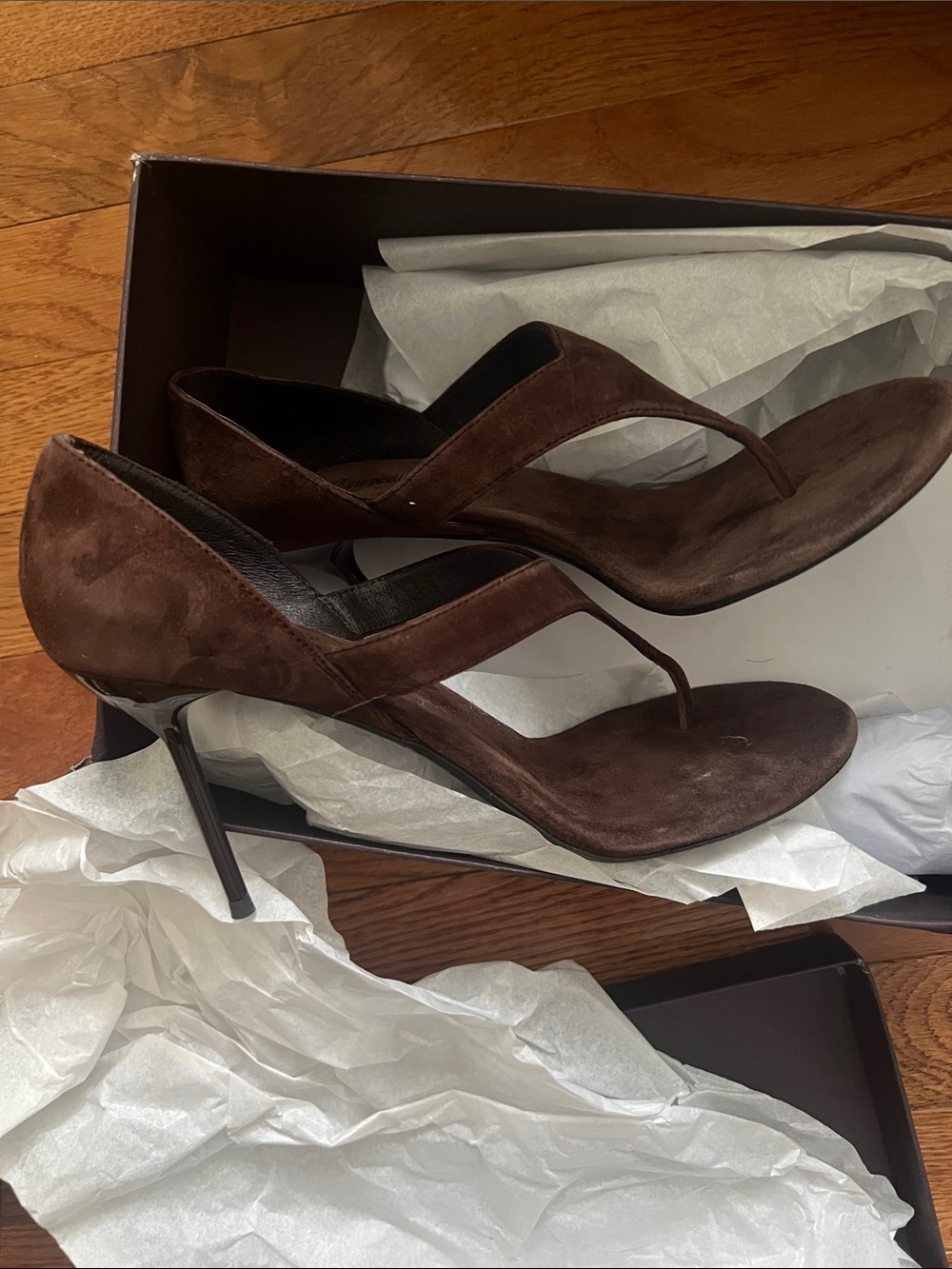 Jeffrey Campbell Brown Suede Thong Stiletto Sandals